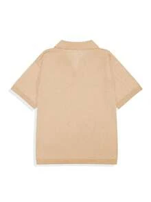 Spring/Summer New Unisex Men's Casual Simple Business Retro Solid Color Loose V-Neck Pullover Knit Top - Apricot - View 3