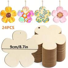 12/24 Pcs DIY Wooden Floral Decor Pieces - Colorful Spring Decorative Cutouts With Ropes, Suitable For Hanging, Floral Decor, Wooden Floral Cutouts, Florals
