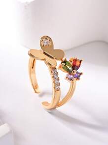 1pc Delicate Butterfly Decorative Cuff Ring With Sparkling Colorful Zirconia,Open Adjustable Ladies Ring,Women's Creative Jewelry,Summer Vacation Accessories,Women's Daily Wear,Party,Date,Gathering,Valentine's Day Gift.