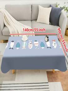 1/20 Stück moderne geometrische Fisch bedruckte Tischdecke, geeignet für Heimdekoration, Picknicks und Feierlichkeiten, Farbschemen in Hellblau und Grau, maschinell hergestelltes Polyesterfasergewebe, Tischtuch für den Esstisch.