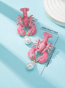 1 Pair Summer Ocean Beach Style Enameled Lobster Earring , Crayfish Crawfish Post Earrings , Creative Fashionable Women Jewelry Suitable For Beach , Travel , Vocation