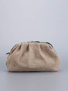 亮片刺绣花卉褶皱手拿包，女士休闲手拿包，时尚迷人的晚宴包，适合假日派对和通勤（图案位置随机），闪亮亮片包，优雅女士时尚手拿包，绿色，亮片 - 綠色 - 查看 7