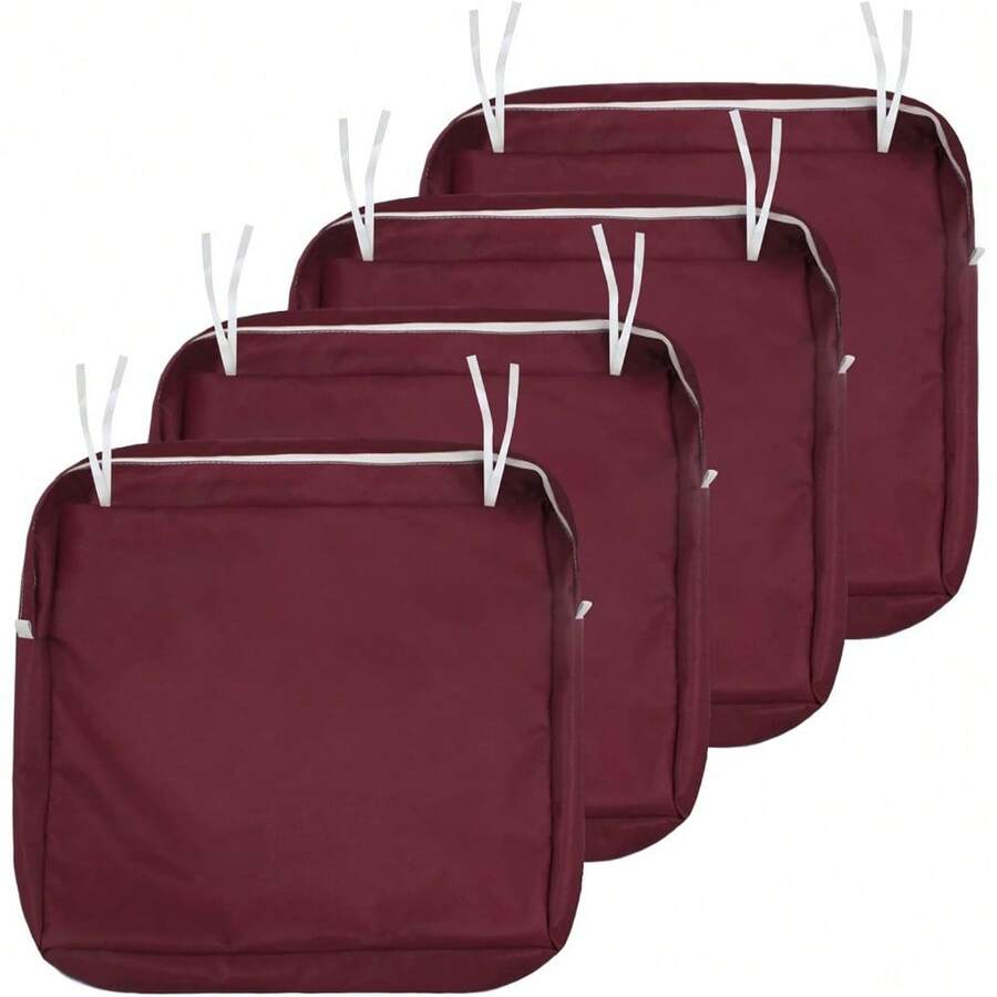 Local Delivery- Outdoor Cushion Slipcovers Waterproof 4 Pack Patio Chair Seat Cushion Covers With Zipper And Tie, 22 X 20 X 4 Inch, Replacement Cover Only - Burgundy - View 1