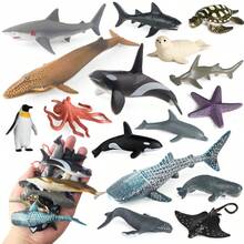 16件海洋动物玩具模型鲨鱼海豚企鹅鲸鱼海洋动物玩偶儿童认知玩具万圣节圣诞节生日礼物 - 彩色 - 查看 2
