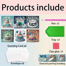6pcs/Set Birthday Theme DIY Diamond Painting Greeting Cards, Unique Rhinestone Painting Handmade Craft Cards With 6 Envelopes, Premium Quality Materials For Holiday And Special Occasion, Express Warmth & Best Wishes