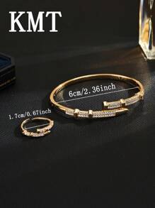 KMT 2 Stück kupferplattiertes Zirkonia Nagel-förmiges Armband + Ring Mode Schmuck Set, luxuriöses Unisex-Accessoire