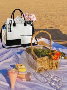 Bolso de mano y bolso, bolso de hombro, impreso con las letras "Beach Vibes", bolso de tarjetas, bolso de tela versátil y portátil para maestros, bolsa de tela para apreciar a los maestros, regalo para mujeres, bolso de almacenamiento casual y portátil, bolsa de compras multifuncional