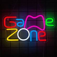Insegna al neon da gioco, Game On/Game Zone/Game Time, luci al neon a LED da usare per la decorazione della stanza di ragazzi adolescenti, decorazione da parete rosa in stile cyberpunk per giochi di tiro, da usare in camera da letto, sala da gioco, feste di compleanno, zona di gioco, decorazioni per feste di giocatori, alimentato tramite USB riutilizzabile, con accessori inclusi e facile da installare.