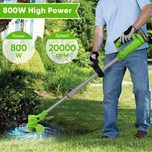 Wacker 600W Cordless Grass Trimmer – 51'' Height Adjustable, 8 Sharp Blades + 2*24V Batteries, Powerful Brush Cutter For Garden & Yard | Easy To Use, No Cord Hassle! - Green - View 6