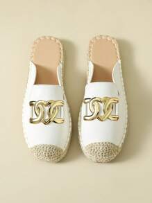 1 Pair Women Open Toe Flat Mule Sandals, Bohemian Pearl Decor Fisherman Slip-On Slouchy Summer Slippers