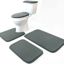 Local Delivery-Madeals Memory Foam Toilet Rug Set 3 Piece And Bathroom Mat With Toilet Lid Cover And Tank Cover Set Black - Carbon Grey - View 8