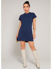 Muscletee Dress Cotton Knit Simple Casual Elegant Conservative Simple Casual Elegant Conservative/Modest Knit Fabric Asymmetrical Split Beach Evening Party Home Birthday Party Street Travel Autumn - 藏蓝色 - 查看 7
