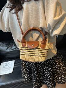 Bolso de mano con forma de silla de montar de paja, bolso de playa de verano, bolso de hombro/cruzado artístico de nicho, bolsita casual para el teléfono