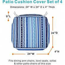 Local Delivery- Outdoor Cushion Slipcovers Waterproof 4 Pack Patio Chair Seat Cushion Covers With Zipper And Tie, 22 X 20 X 4 Inch, Replacement Cover Only - Stripes Blue - View 5