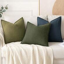 Local Delivery- Decorative Linen Pillow Covers 18x18 Inch Natural Beige ​Boho Farmhouse​ ​Neutral Couch Throw Pillows For Bed Pack Of 2 Accent Outdoor Pillowcase Modern Sofa Cushion Livingroom Home Decor - Dark Olive Green - 查看 4