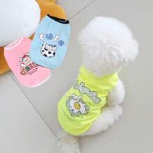 Pet Summer Clothes, Breathable Mesh Vest Shirt For Cats And Dogs, Cute Cartoon Pattern, Suitable For Teddy & Poodle