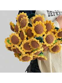 1pc Rose & Sunflower Bouquet Shawl, Handmade Crochet Office Nap Blanket Scarf, Gift For Friends