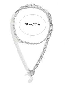 1pc Vintage Gold Color Pearl Chain Necklace With Clasp, Layered Design, Suitable For Dating, Gifting, And Daily Wear