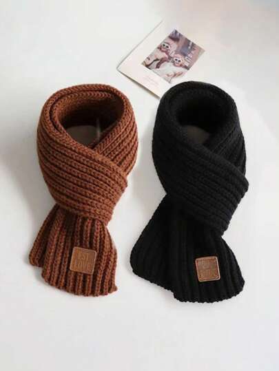 2pcs/1pc Solid Color Mini Cute Simple Knitted Neck Scarf, Suitable For Daily Wear, Outings, Campus, Party, Gifts, Photo Shoots, Fashion Decorative Accessory (Scarf Tag Random)