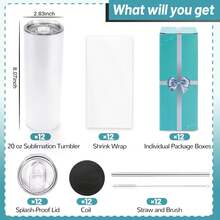 Joyclub 12 Pack Sublimation Tumblers 20 Oz Bulk Blank Tumblers Skinny Straight Flat Bottom Cups White With Lid And Straw - 12 Pieces - White - View 3