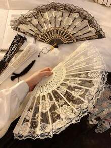 装饰扇，清爽的白色樱花手扇，带有金箔印花，休闲简约风格，适合日常和家庭使用