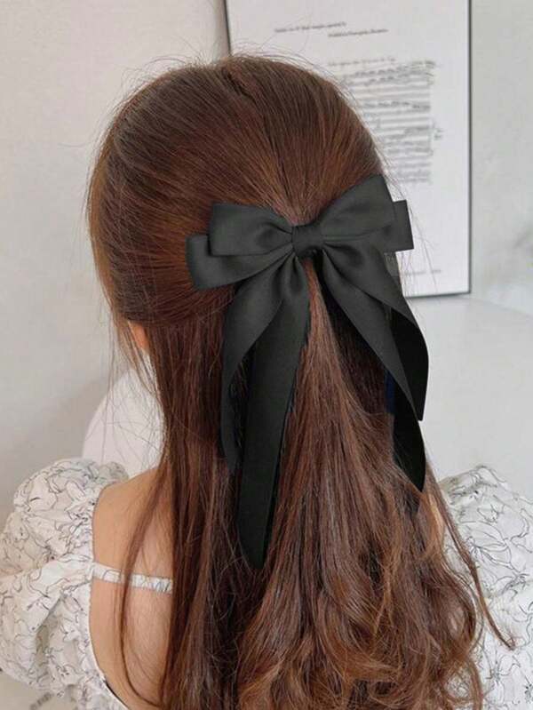 1pc Double Layer Ribbon Bow Hair Clip, Solid Color Hair Accessory, Claw Clips, Clips For Hair, Hair Slide, Hair Claws