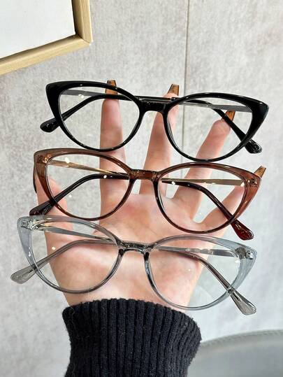 3副塑料金属猫眼全框多色休闲现代简约风格透明眼镜，适合女性，可作为节日礼物、日常佩戴、音乐节、夜店约会、时尚配饰。