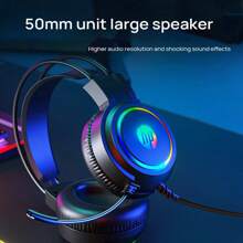 HP Fone de ouvido para jogos H100, unidade de 50 mm, alto-falante grande, microfone omnidirecional, captação de som nítida, iluminação fria, protetores auriculares completos, ajuste de volume, faixa de cabeça adaptável, branca 7.1