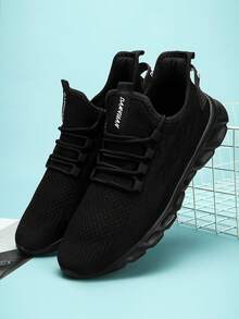 Men's Running Shoes Sport Athletic Sneakers Casual Breathable Mesh Walking Shoes Gym Tennis Slip On Comfortable Lightweight Shoes For Jogging Black