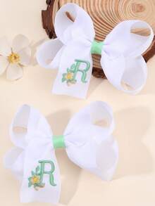 2 件女孩 A-Z 刺绣字母印花蝴蝶结发夹，简约白色缎带蝴蝶结发夹，可爱时尚发饰，适合日常/派对/学校 - 彩色 - 查看 33