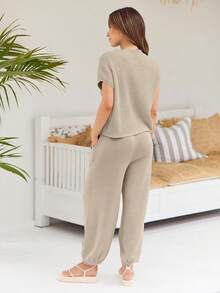 2 Piece Knit Sets Women Sweatsuit Sets - Apricot - View 5