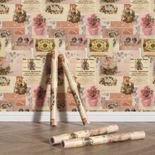 1 Roll Retro Greeting Card Newspaper Self-Adhesive Wallpaper, Newspaper Peel And Stick Wallpaper, Waterproof Living Room Kitchen Bedroom Dormitory Wallpaper, Furniture Refurbishment Wallpaper