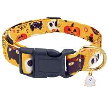 Collier pour chien d'Halloween, cadeau de fête pour animaux de compagnie, collier avec pendentifs mignons, ajustable avec citrouille, araignée, fantôme, chauve-souris pour chiens petits, moyens et grands, mâles et femelles