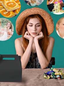 24个装派对礼盒加厚纸质礼品盒糖果零食礼品袋适用于生日婚礼节庆洗礼毕业典礼 15*9*8.6厘米 (黑色)