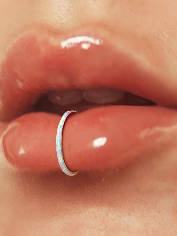 1PC Clicker Hinge Segmented Opal Nose Ring, Stainless Steel Hypoallergenic 16G Deep Perforated Ring, Lip Ring, Cartilage Ring, Rook Earrings, Ear Screen Ring, Conch Daith Spiral Perforated Bead, Blue Pink, 6mm, 8mm, 10mm Earlobe Earrings