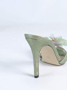Sandalias de tacón alto para mujer, con correa con estampado de flores en relieve, puntera abierta, elegantes y sofisticadas, con textura superior con estampado floral, suela interior acolchada suave y cómoda, versátiles para primavera/verano, fiesta, exterior, oficina en color verde