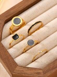 4/5 Teile modischer, einfacher Frauen-Edelstahl-Goldring-Set, geometrische Linienmuster, passend für den täglichen Gebrauch, Urlaub, Dating, als Geschenkschmuck