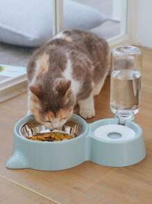 1 Set Cat Shaped Pet Bowl, Stainless Steel Automatic Water Feeder Pet Bowls Suitable For Cats & Small/Medium Dogs