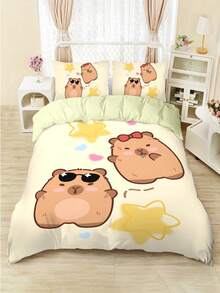 4pcs "Cool Otter" Themed Comforter Set, School/Seasonal Print, College Style Bedding Set For Single Dorm/Children Bed, Boys & Girls