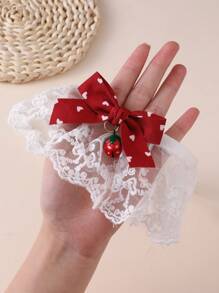 1pc Cute Bow Kitty Princess Style Bib Necklace With Lace Collar And Bell Pendant