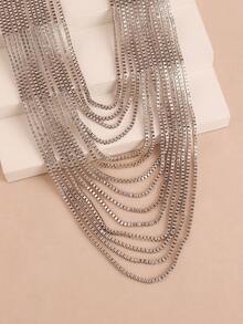 1 Pc Fashionable Multi-Layer Long Necklace, Multi-Layer Necklace, Suitable For Ladies To Wear At Parties - Yellow Gold - View 5