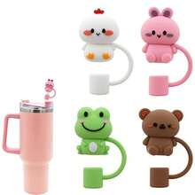 1/4/5/6/8件卡通硅胶杯吸管盖，可重复使用吸管盖密封防尘饮用吸管盖防溅吸管可爱盖配件家居房间装饰派对 - 彩色 - 查看 10