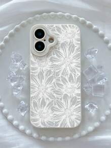 Flower 1pc Fashion White Floral Matte TPU Shockproof Phone Case Compatible With IPhone 16/15/14/13/12/11/XSMAX/X/XS/XR/7PLUS/8PLUS/7/8
