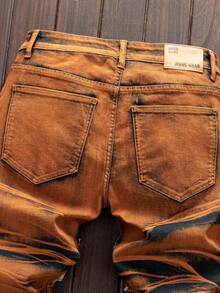 Men's Street Fashion Versatile Casual Embroidered Motorcycle Workwear Straight Jeans - Rust Brown - View 4