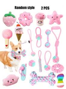 1套宠物咀嚼玩具，毛绒发声玩具，手工棉绳玩具，狗狗牙齿清洁咀嚼玩具，编织绳狗玩具，宠物用品 - 彩色 - 查看 14