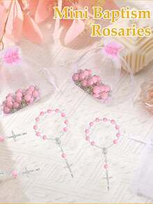 粉色玫瑰十字架念珠手链，配欧根纱袋，生日派对礼物，周年纪念礼物 - 粉紅色-30件 - 查看 8