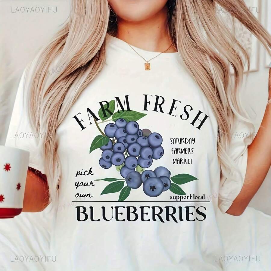 Blueberries Fruit T-Shirt Wo Port Local Farmers Market Farmers Daughter Rural -Shirt Fruit Stand Fruit Market Tops220G Pure Cotton T-Shirt - Casual Style, Perfect For Fall And Winter, A Thoughtful Day Gift For Family And Tops For Wo Vintage Clothes Wo Clothes Wo Vintage Wo Tops Mujer Cute Tops Wo Cotton Wo Clog Halloween Camisas Summer Clothes Wo Casual Punk Western Tops Wo Fourth Of July Outfit Kpop Cowboy Outfits For Wo Ry Ropa 100% Cotton Y2k Ing Cute Gothic Wo Clothes Black And White Top Vintage Tops Cloth For Wo White Goth Inawly Retro Clothes For Wo Korean Fashion Wo Camisas Para Mujer - White - View 1