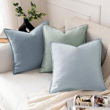 Local Delivery- Decorative Linen Pillow Covers 18x18 Inch Natural Beige ​Boho Farmhouse​ ​Neutral Couch Throw Pillows For Bed Pack Of 2 Accent Outdoor Pillowcase Modern Sofa Cushion Livingroom Home Decor - Aqua Green - 查看 4