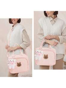 1 Stück einfarbige Baby Windel Tasche Organizer Mutterschaftstasche Tierkarikaturen tragbare Nylon Mama Reisetasche mit Anhänger - Pink - Übersicht 3