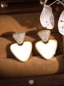 1 Pair Luxury Geometric Cubic Zirconia Glazed Dangle Earrings, Shiny Fashion Stud Earrings Suitable For Wedding Party Wear